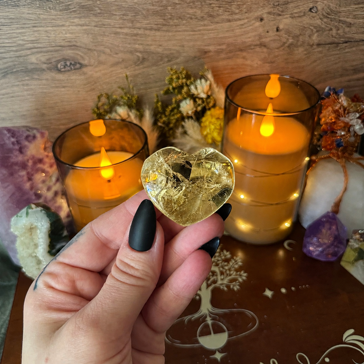 Citrine Carved Hearts, Abundance & Negativity Crystal