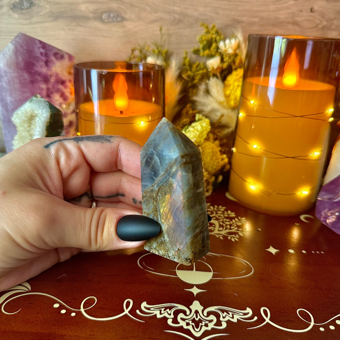 High Flash Sunset Labradorite Tower, Rainbow Flash, Intuition Crystal