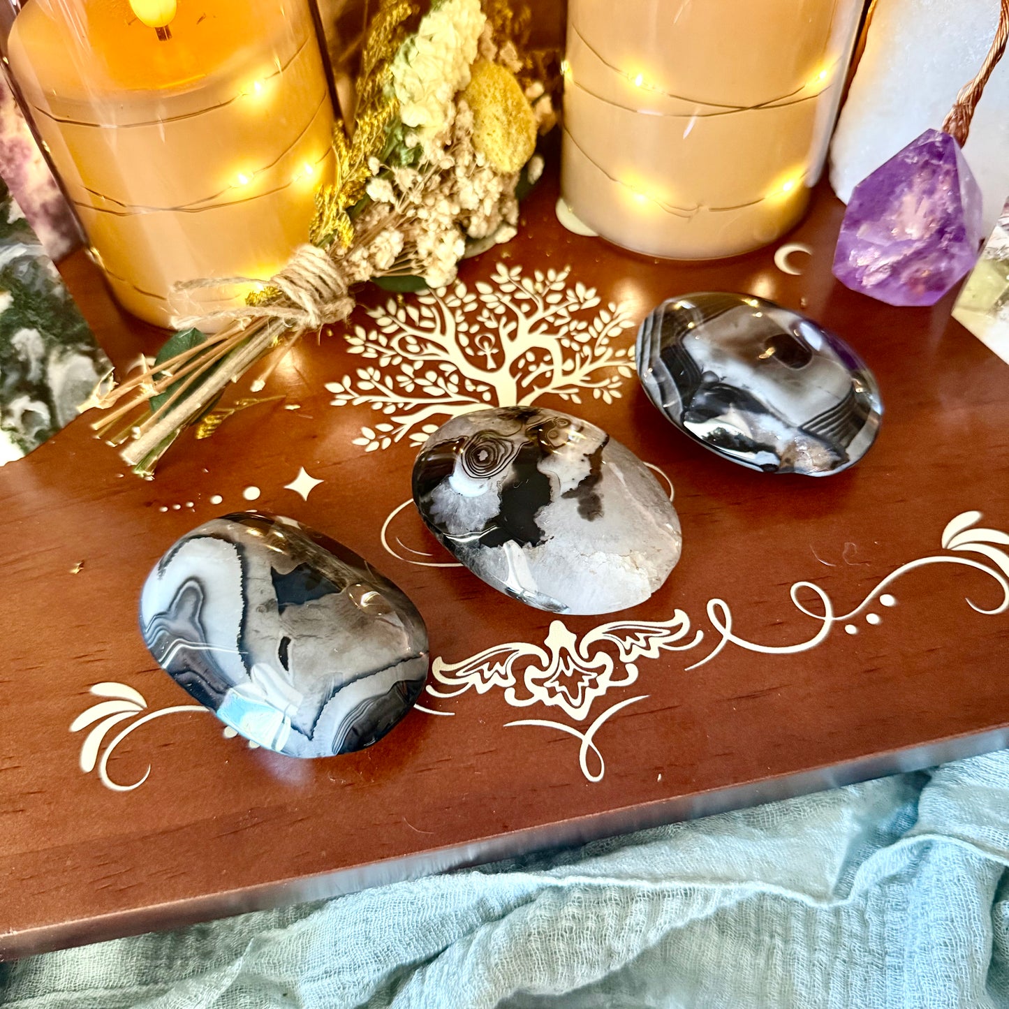 Black Banded Onyx Palmstone, Protection, Grounding & Balancing Stone