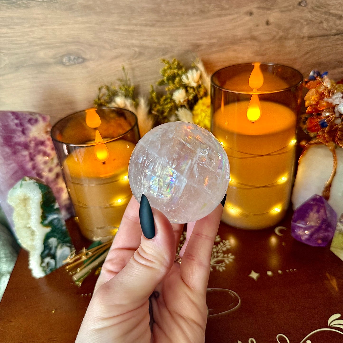 Optical Rainbow Flash Calcite Sphere, High Vibrating, Aura Cleansing