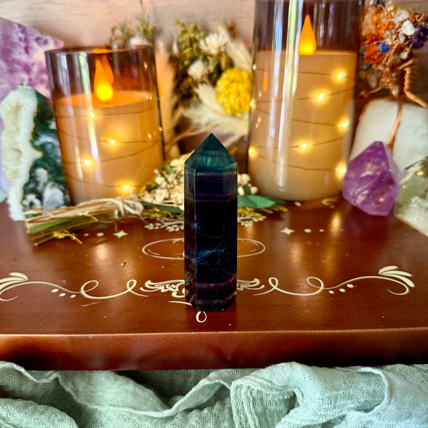Dark Rainbow Fluorite Tower, Detoxing & Negativity Stone