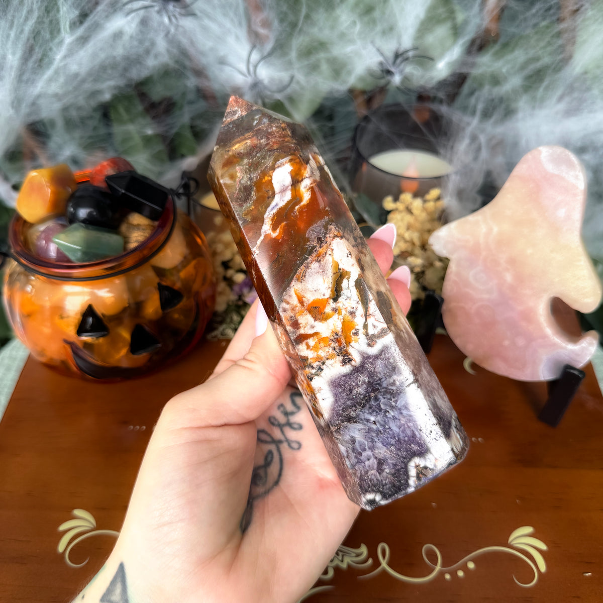 Large Purple Moss Agate Tower, New Beginnings, Creativity Stone