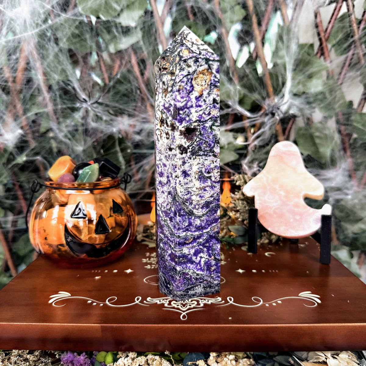 XL Purple Moss Agate Tower, New Beginnings, Creativity Stone