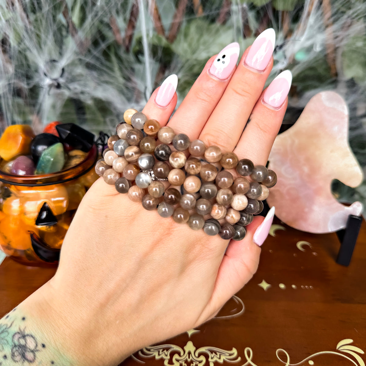 Skeleton Moonstone 8mm Bracelet, Shadow Work, Transformation