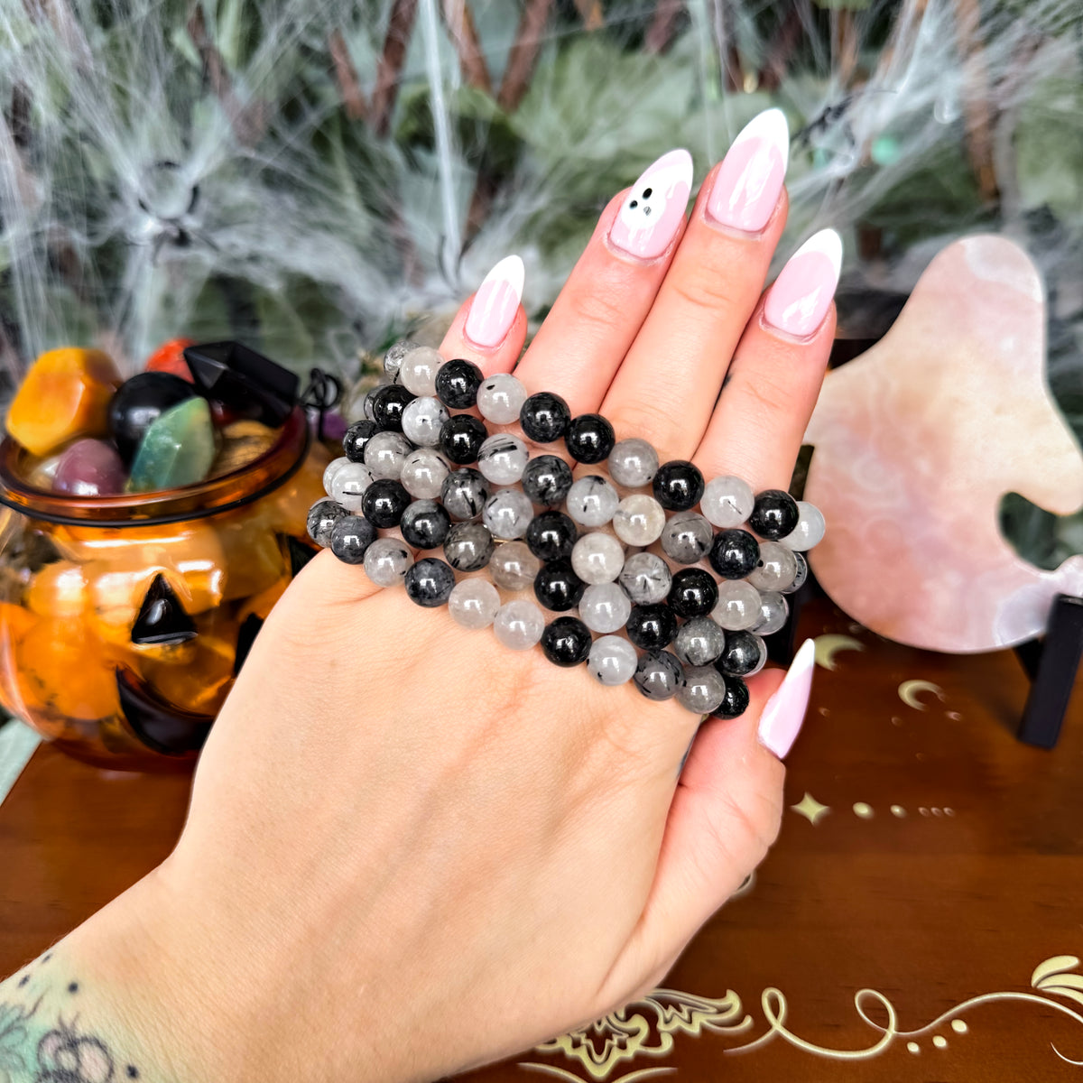Tourmalated Quartz 8mm Bracelet, Grounding & Protection Crystal