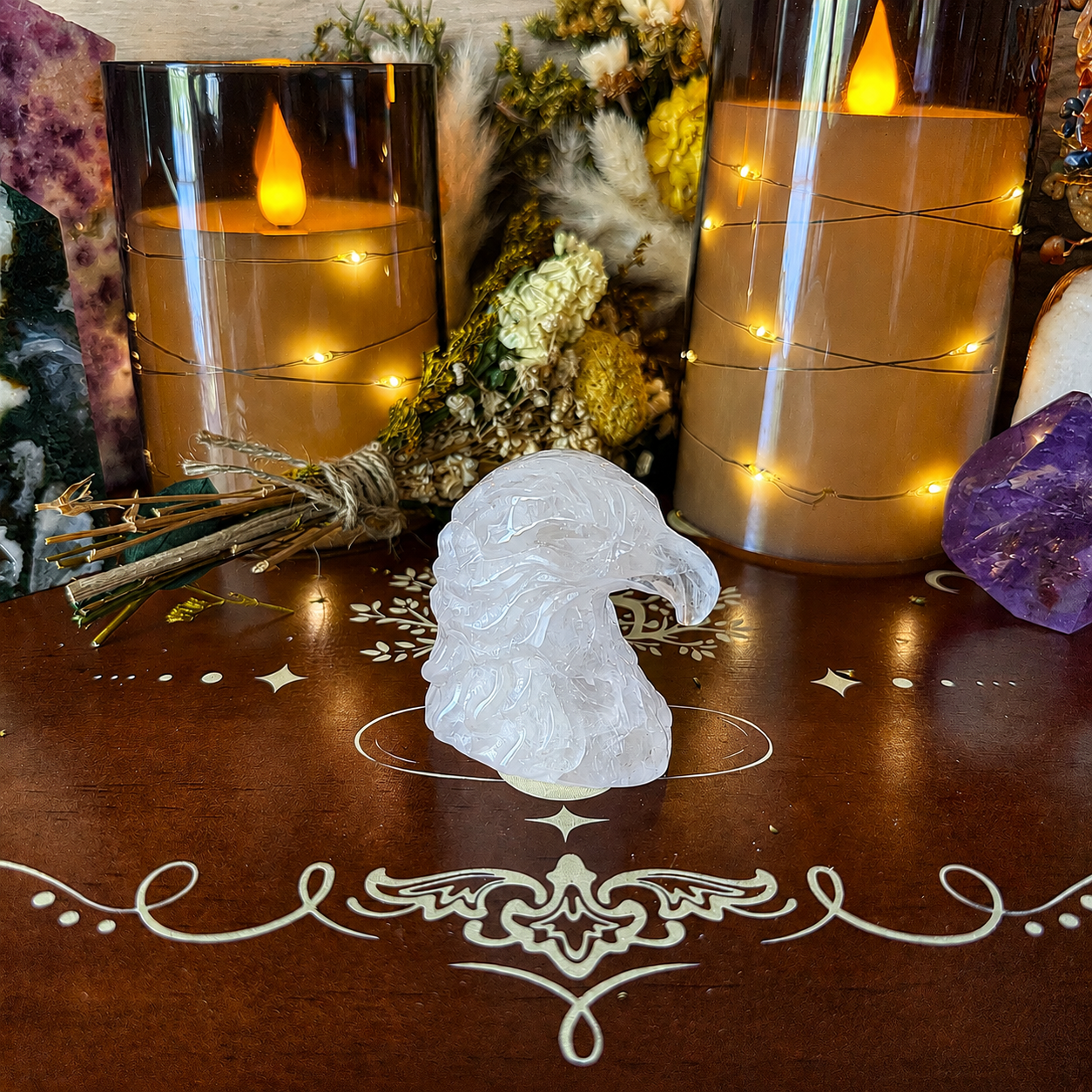 Eagle Head Carving, Assorted Crystals, Choose Your Own