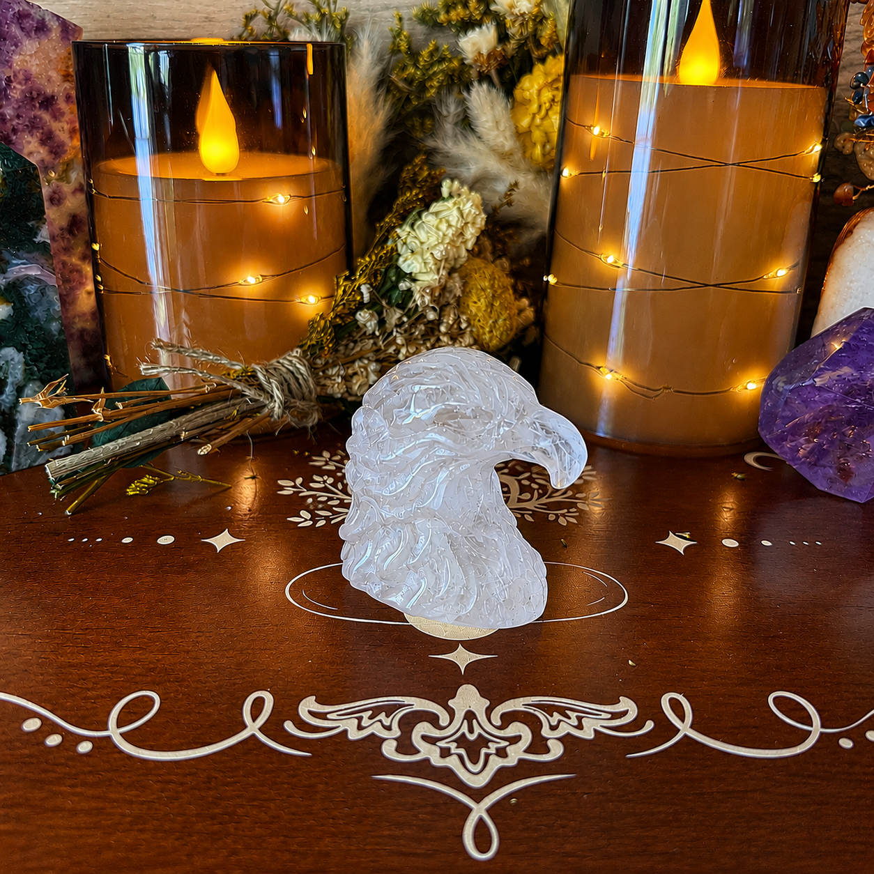 Eagle Head Carving, Assorted Crystals, Choose Your Own