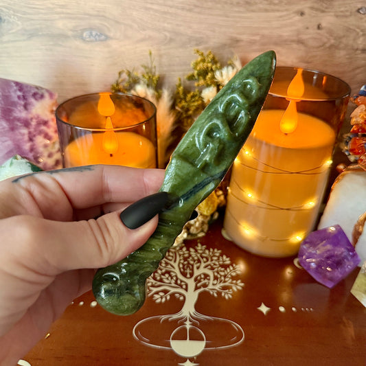 Dagger Carved Crystal, Jade, Rose Quartz, Black Obsidian