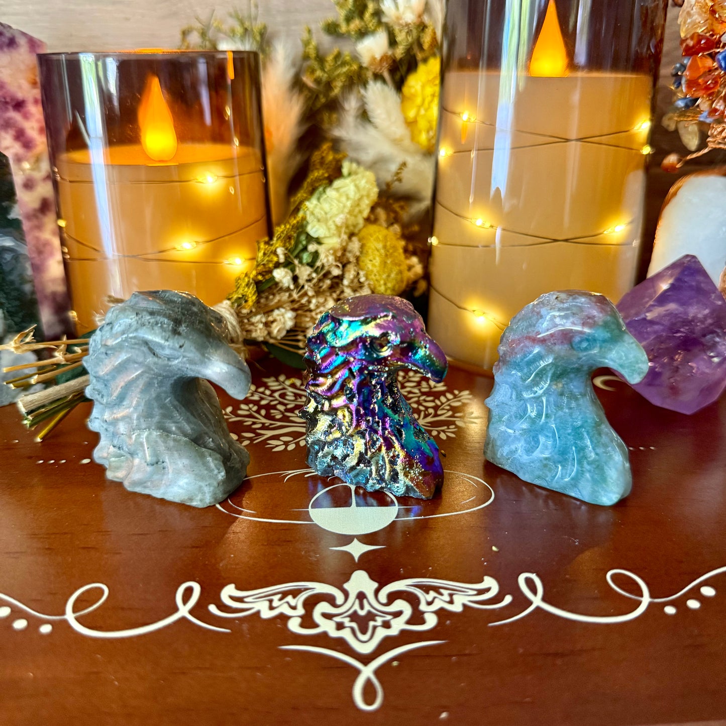 Eagle Head Carving, Assorted Crystals, Choose Your Own