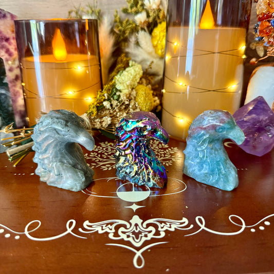 Eagle Head Carving, Assorted Crystals, Choose Your Own