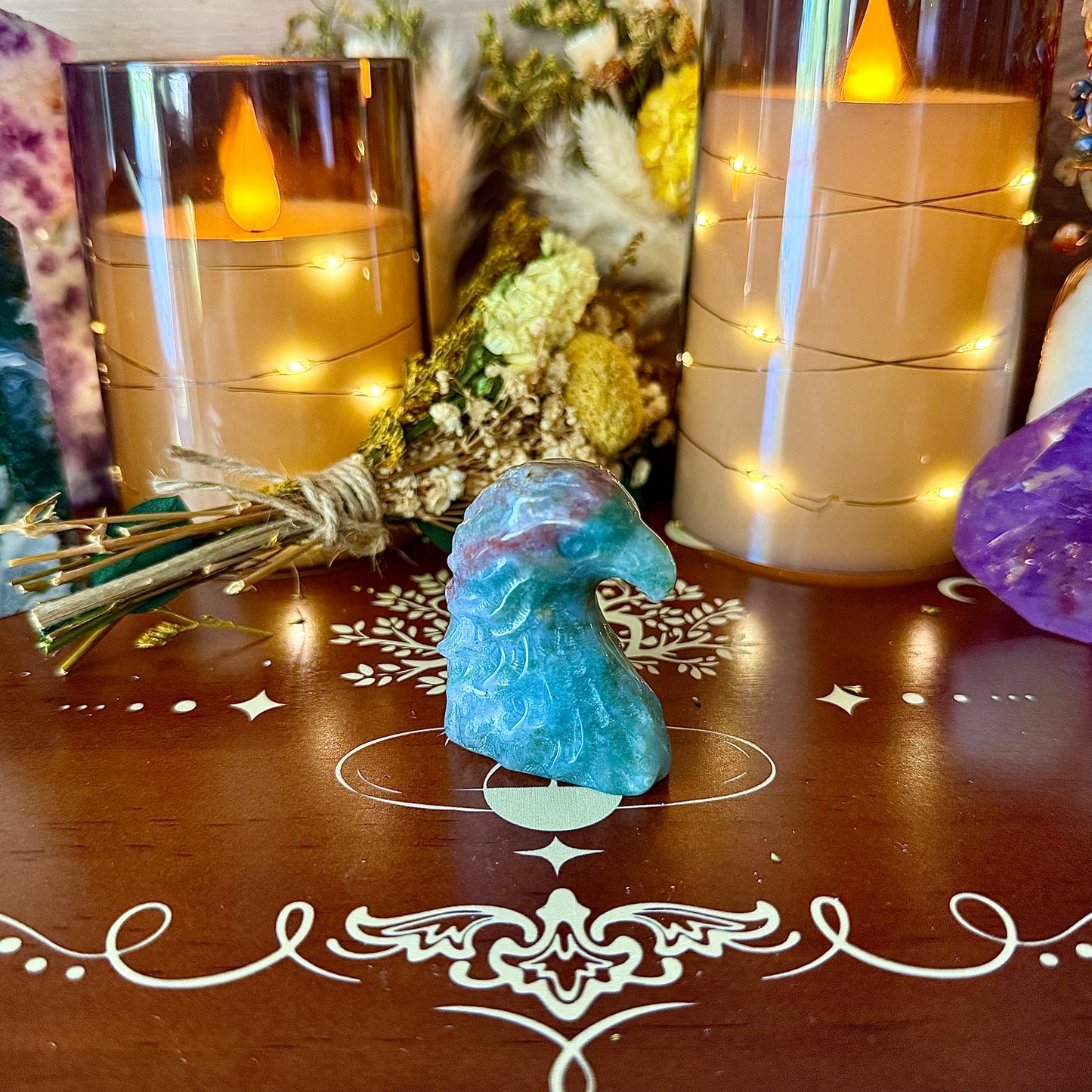Eagle Head Carving, Assorted Crystals, Choose Your Own