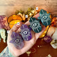 Assorted Hamsa Carving, Dream Amethyst, Moss Agate, Fluorite