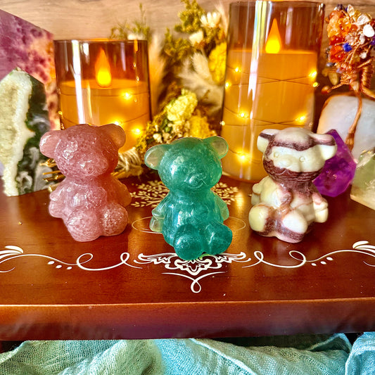 Teddy Bear Carved Crystal, Assorted Crystals, Choose Your Own