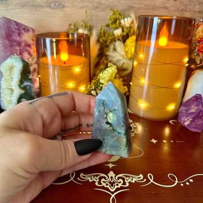 High Flash Sunset Labradorite Tower, Rainbow Flash, Intuition Crystal