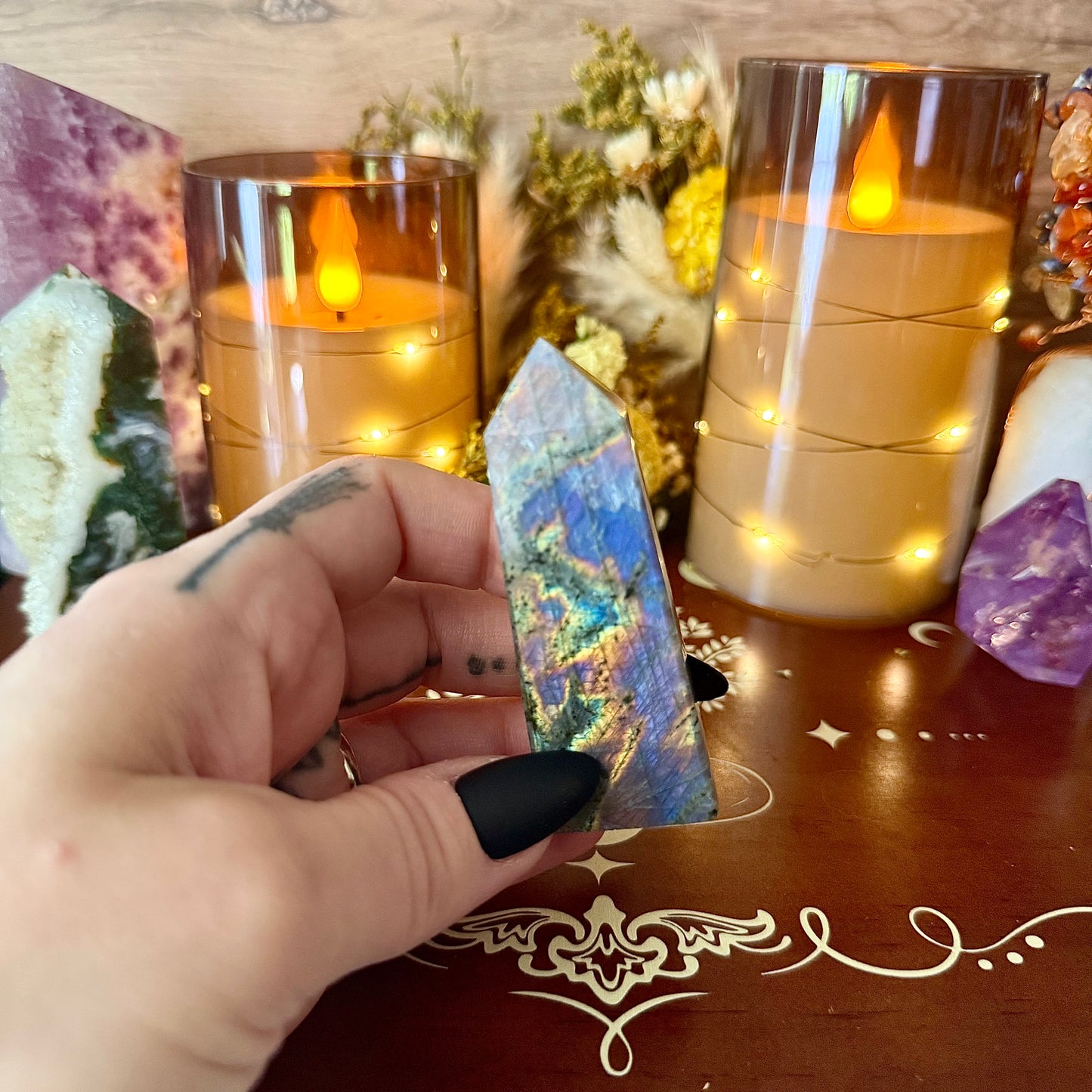 High Flash Sunset Labradorite Tower, Rainbow Flash, Intuition Crystal