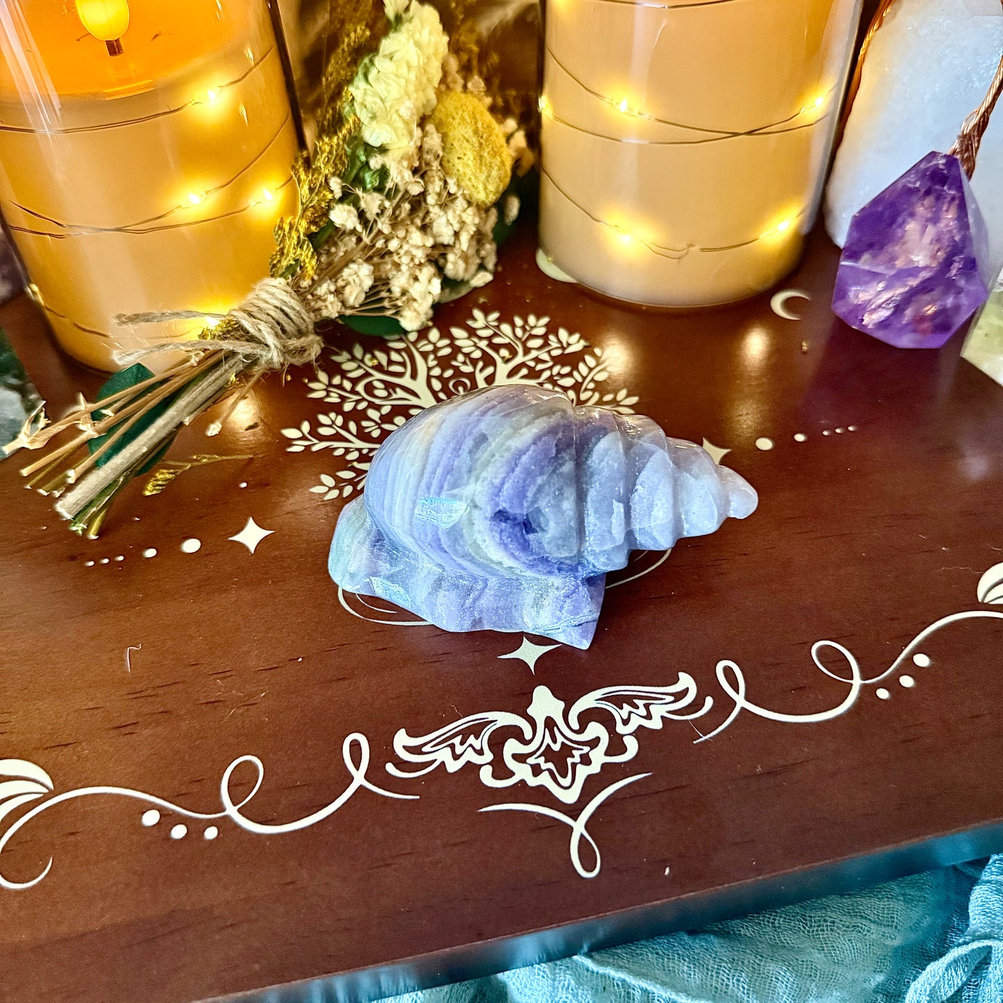 Rainbow Fluorite Carved Seashell, Detoxing & Negativity Stone