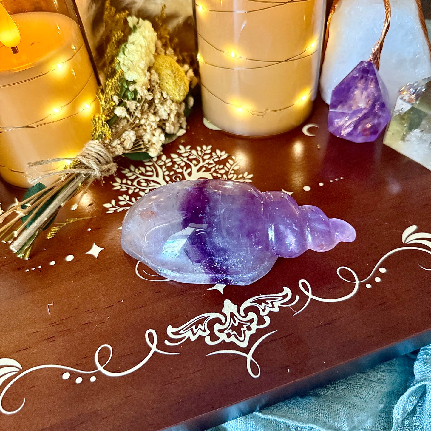 Rainbow Fluorite Carved Seashell, Detoxing & Negativity Stone