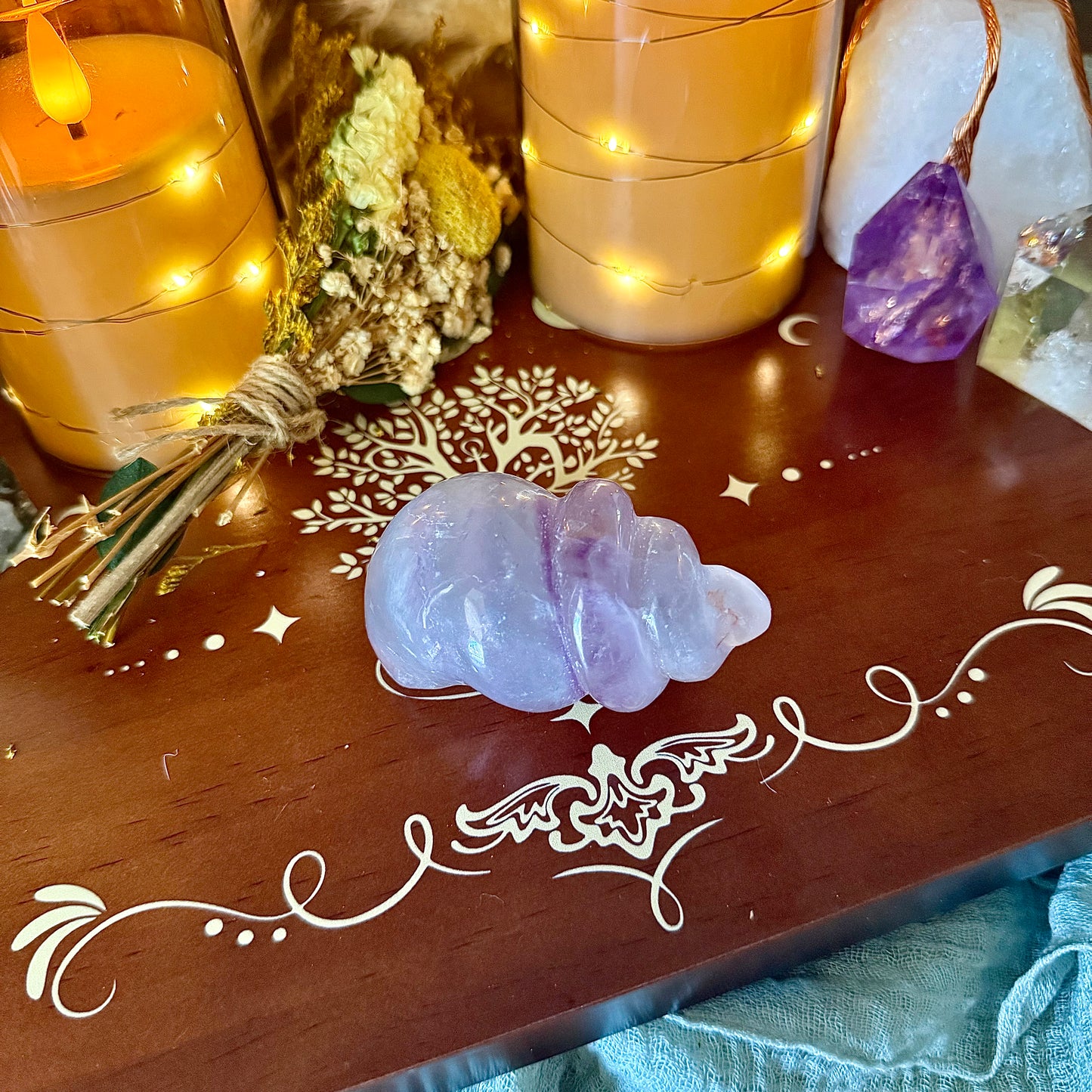Rainbow Fluorite Carved Seashell, Detoxing & Negativity Stone