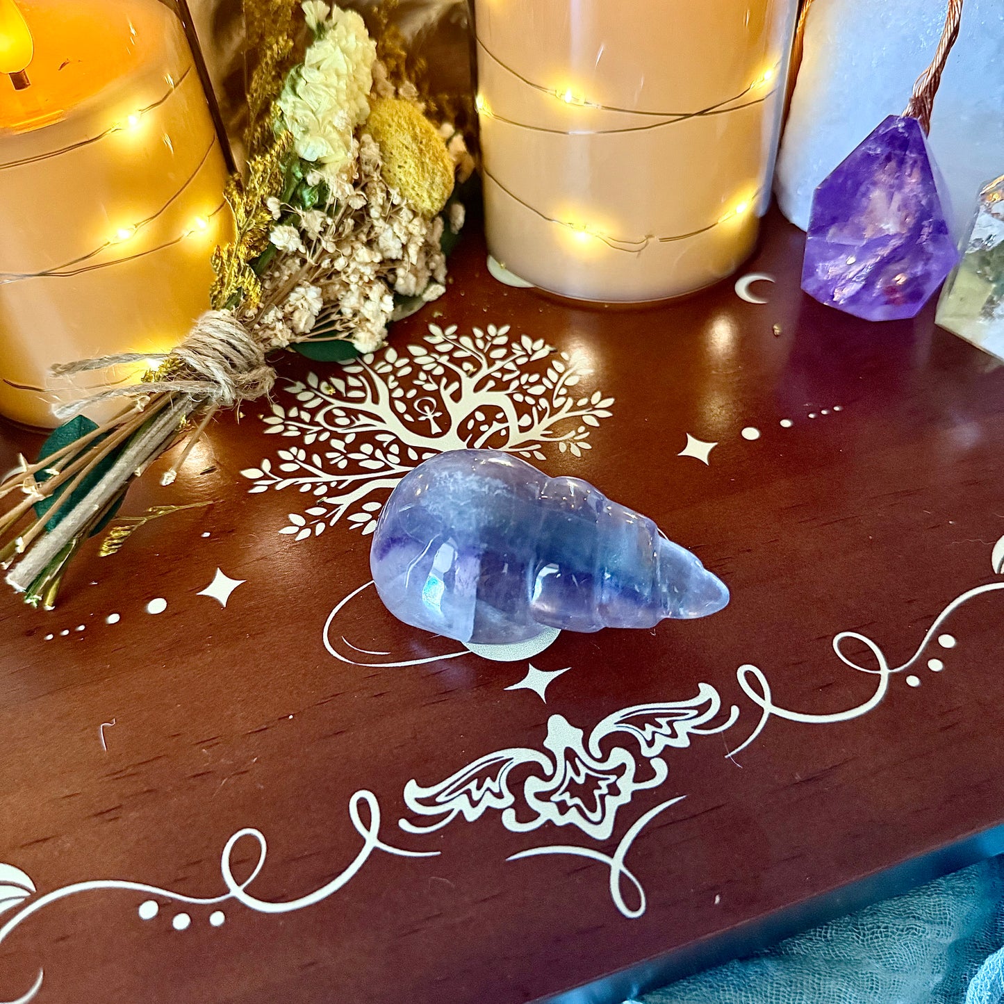 Rainbow Fluorite Carved Seashell, Detoxing & Negativity Stone