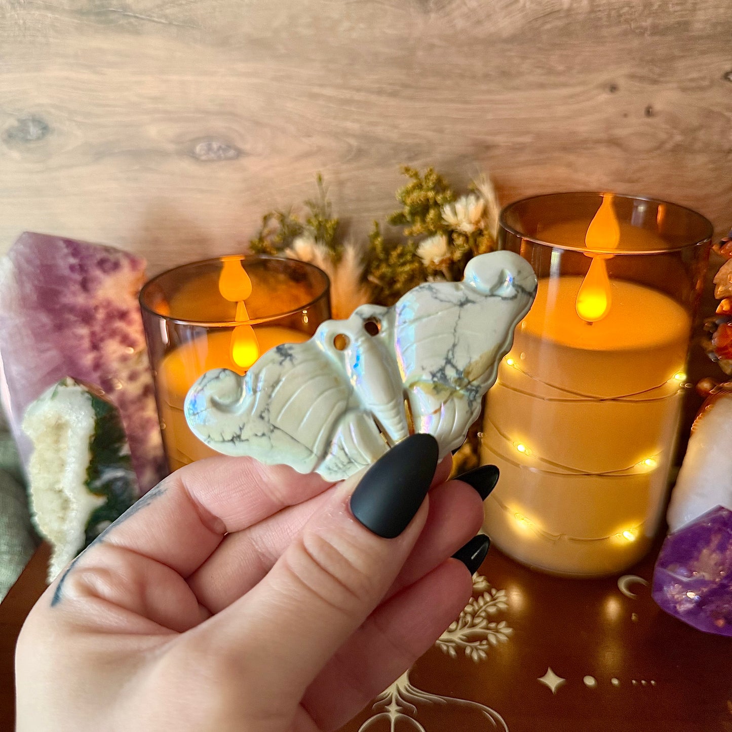 Assorted Butterfly Carving, Lepidolite, Aura Howlite, Obsidian, Fluorite
