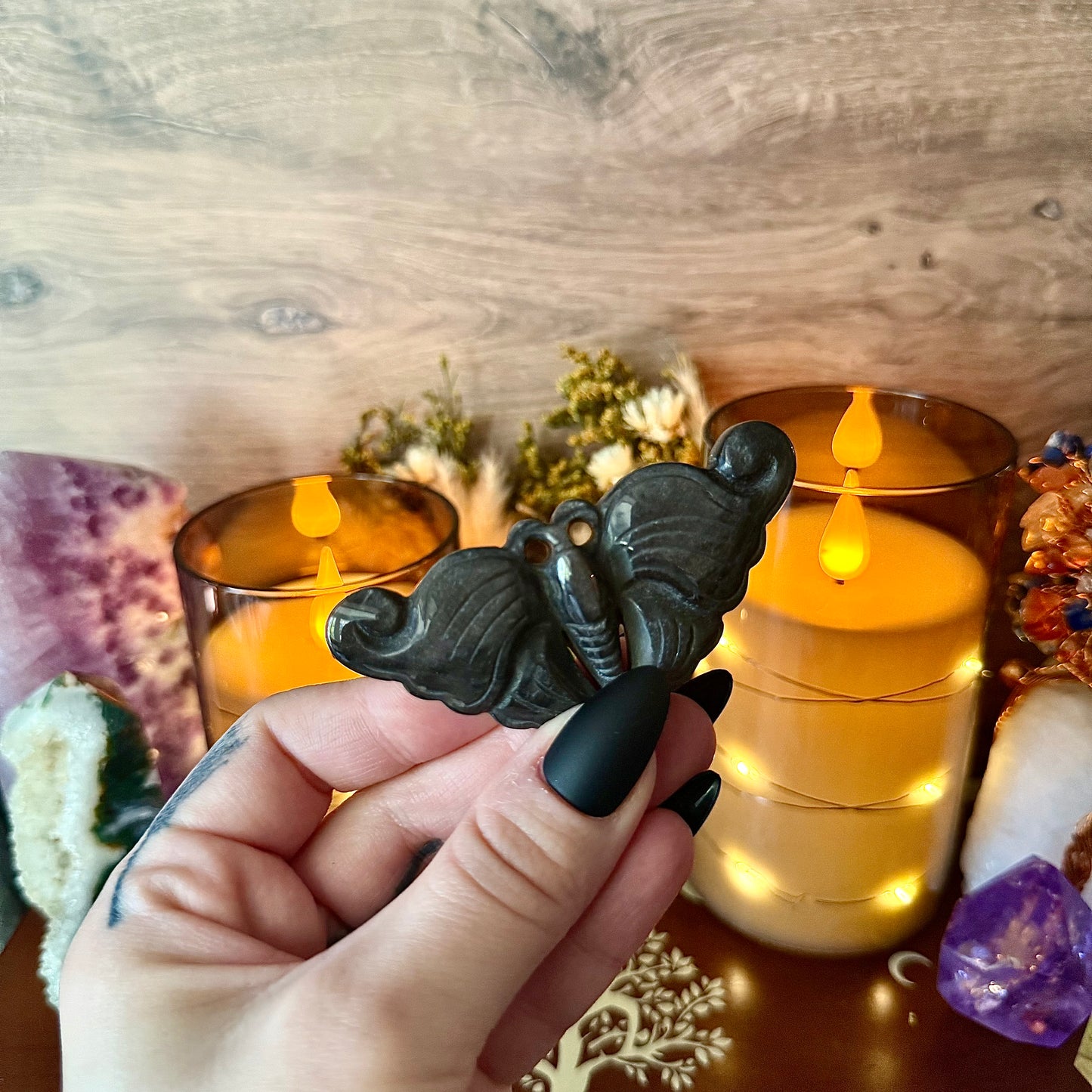 Assorted Butterfly Carving, Lepidolite, Aura Howlite, Obsidian, Fluorite