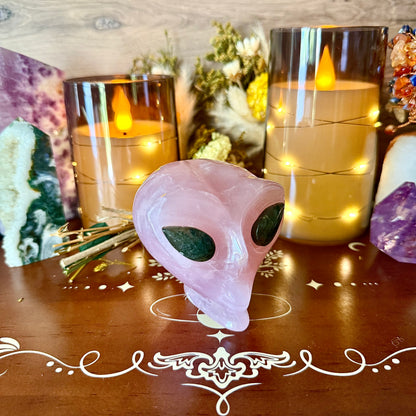 Large Alien Head, Rose Quartz, Silver Sheen Obsidian