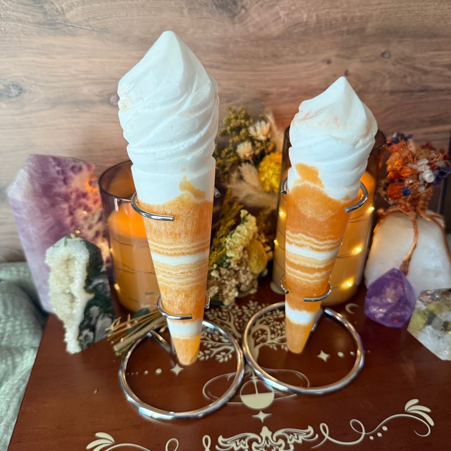 Orange Calcite Ice Cream Cone, Joy & Happiness, Emotional Balance
