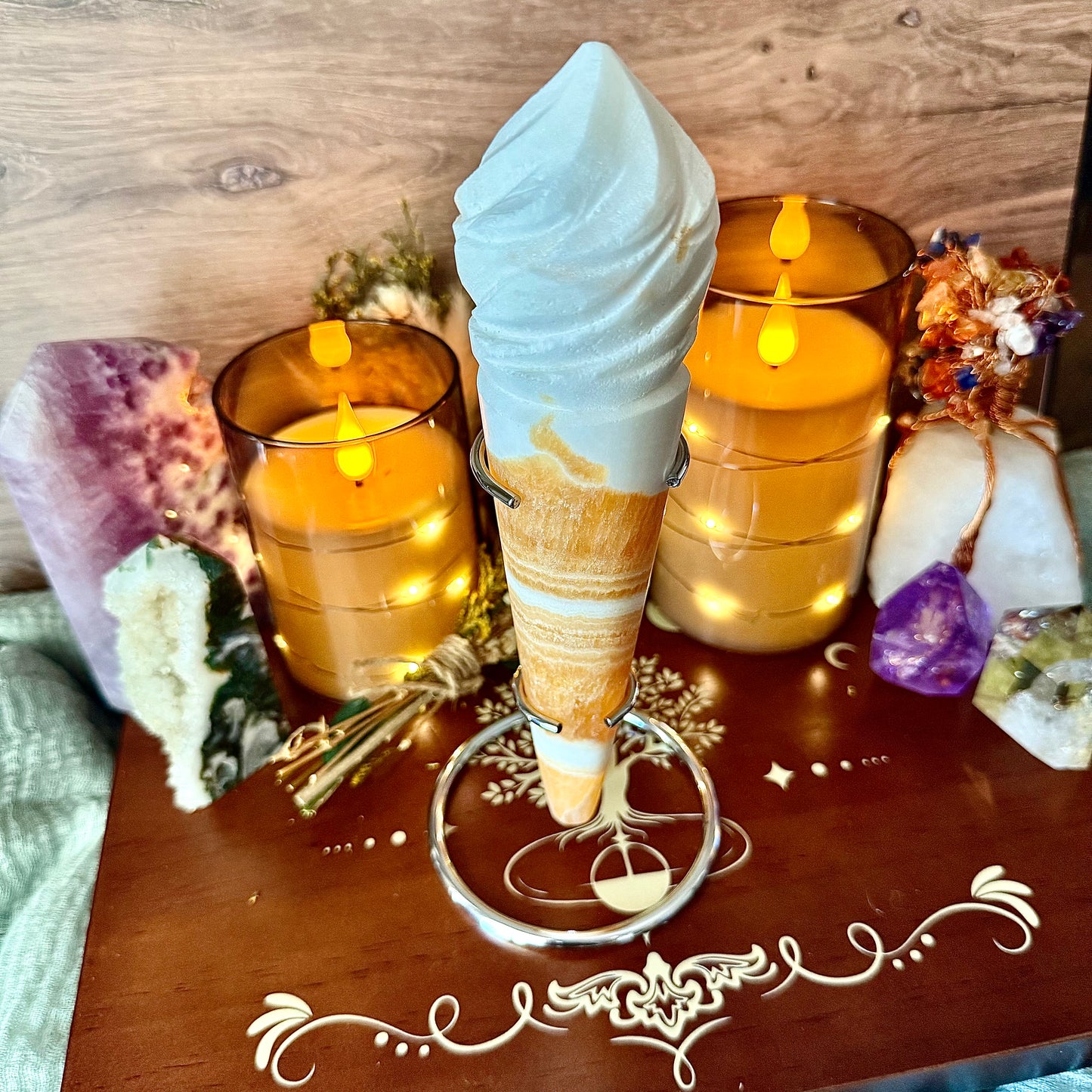 Orange Calcite Ice Cream Cone, Joy & Happiness, Emotional Balance