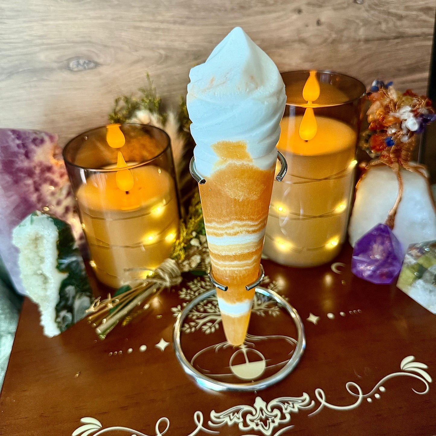 Orange Calcite Ice Cream Cone, Joy & Happiness, Emotional Balance