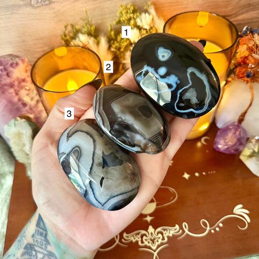 Black Banded Onyx Palmstone, Protection, Grounding & Balancing Stone