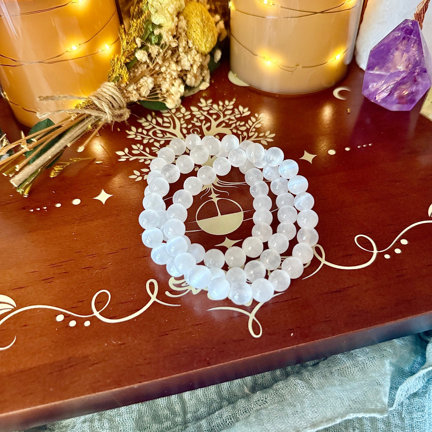 Selenite 8mm Bracelet, Powerful Healing & Cleansing