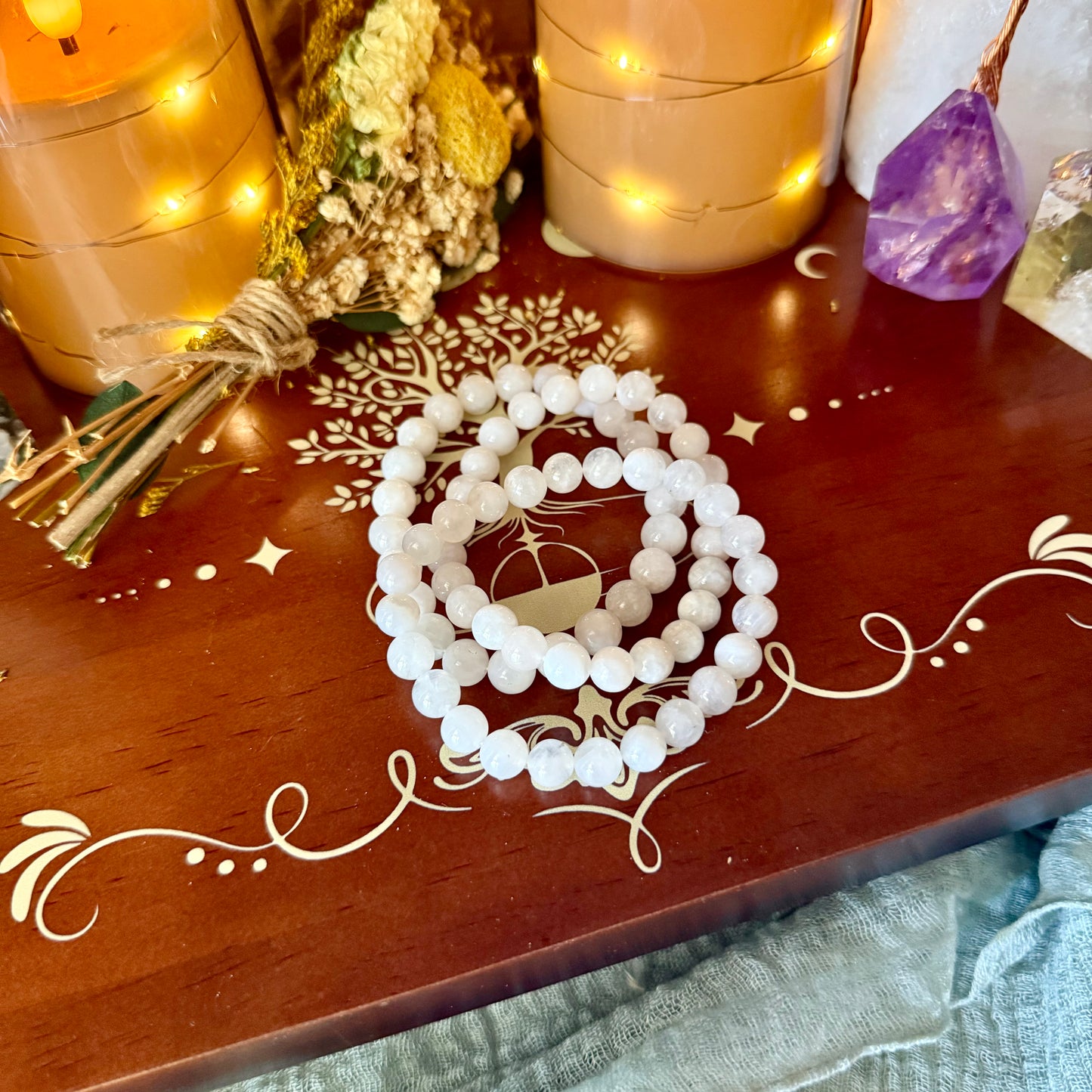 White Moonstone 8mm Bracelet, Intuition Crystal, New Beginnings