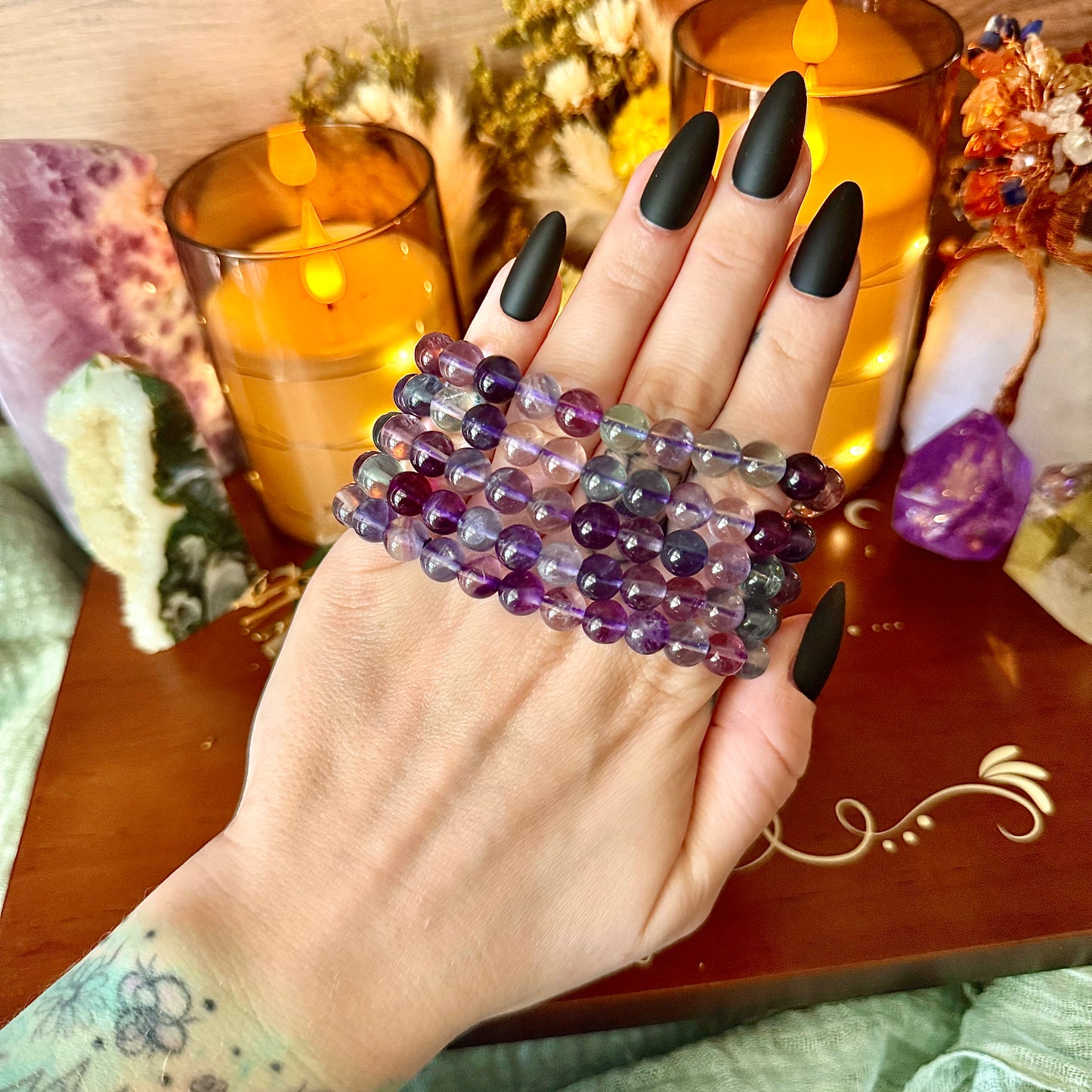 Rainbow Fluorite 8mm Bracelet, Detoxing & Negativity Stone