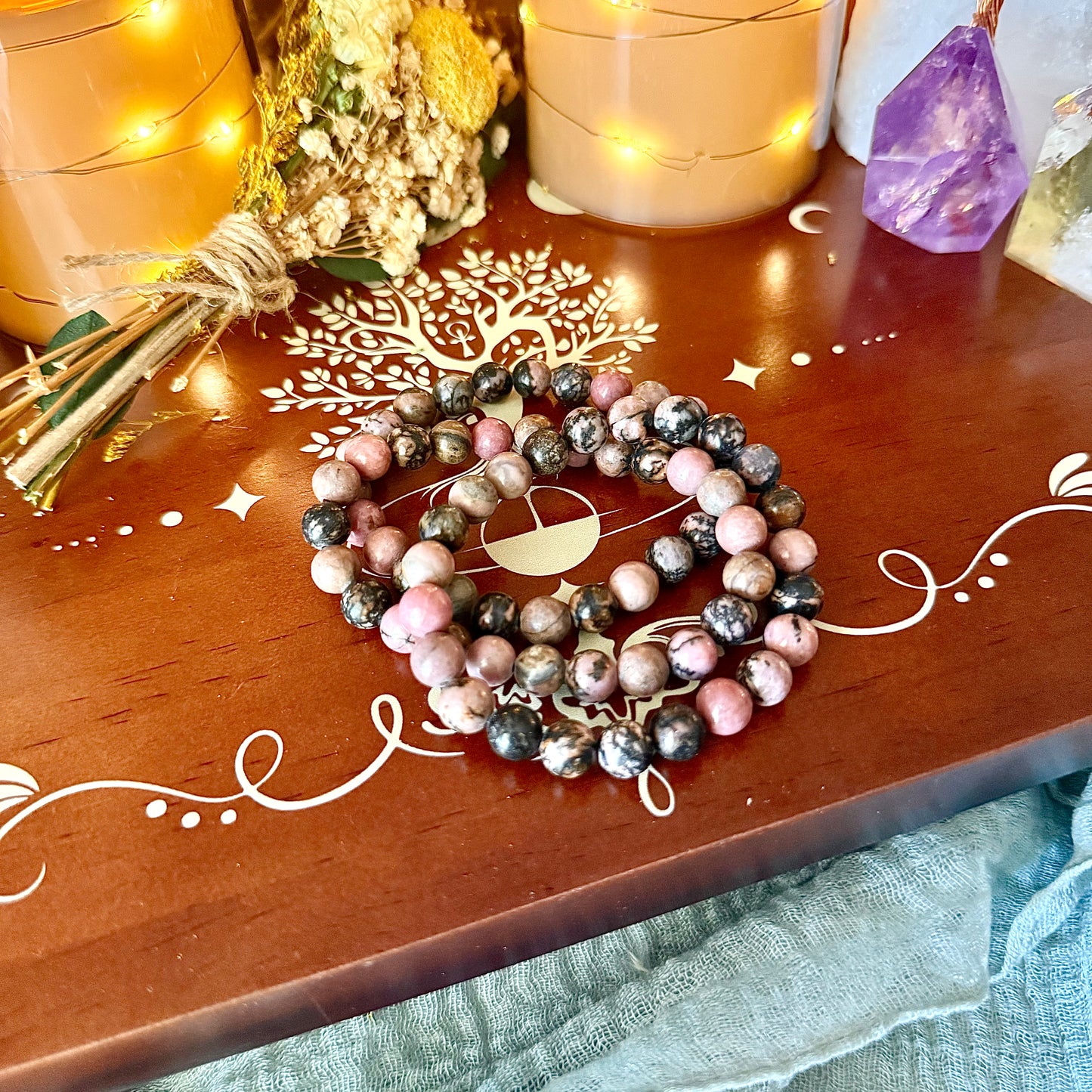 Rhodonite 8mm Bracelet, Stone Of Compassion, Heart Chakra