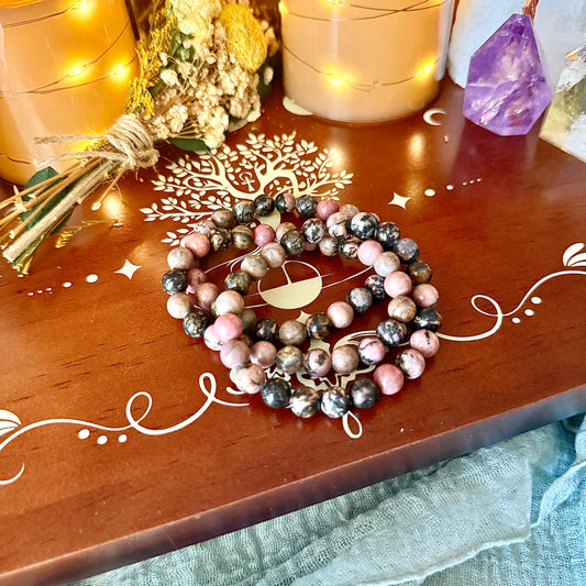 Rhodonite 8mm Bracelet, Stone Of Compassion, Heart Chakra