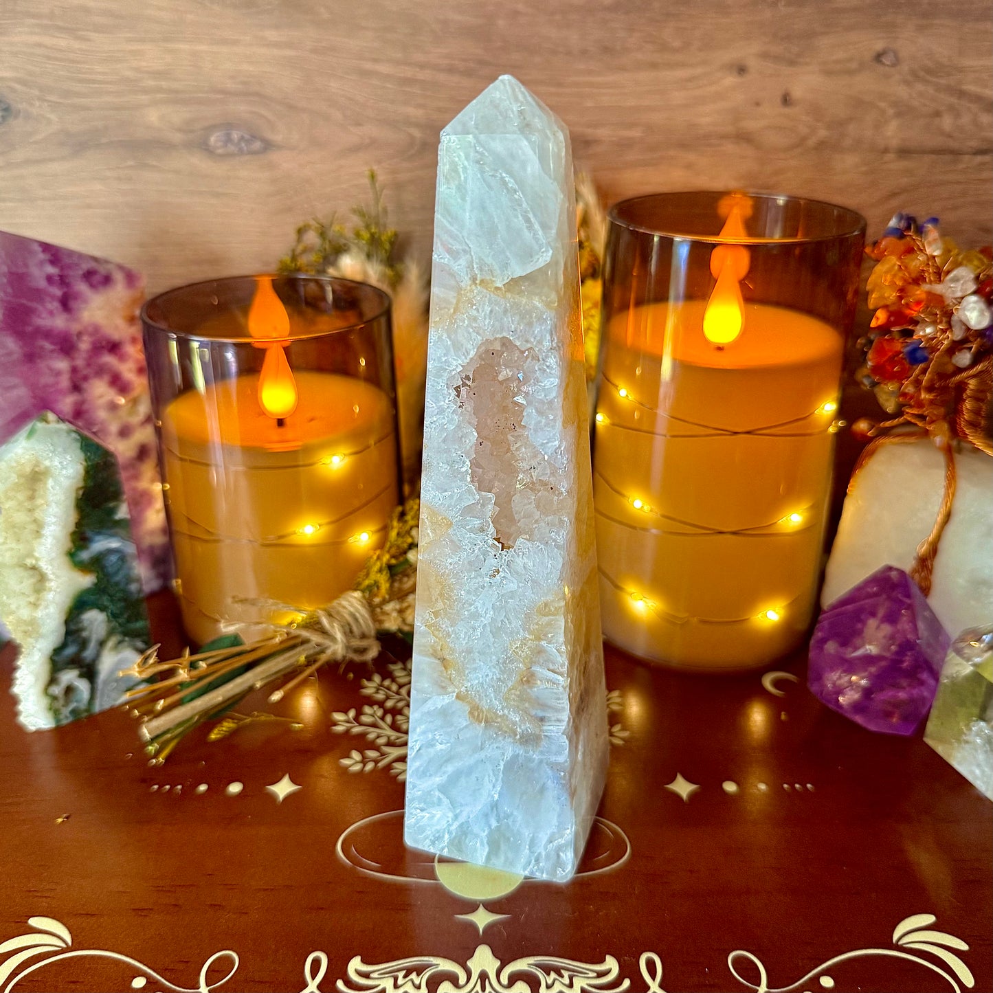 Large Yellow Druzy Quartz Tower, High Vibrating, Master Healer