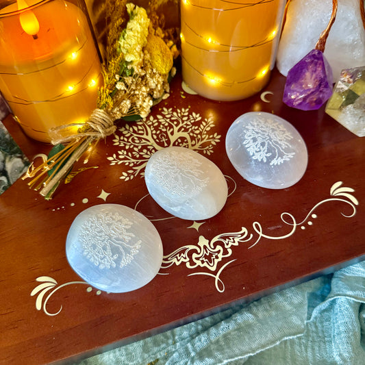 Selenite Tree Of Life Palmstone, Powerful Healing & Cleansing