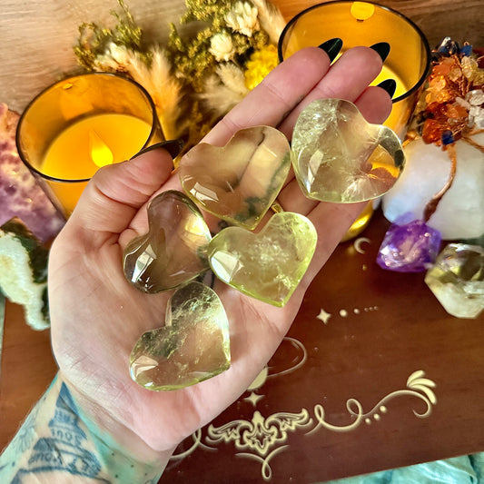 Citrine Carved Hearts, Abundance & Negativity Crystal