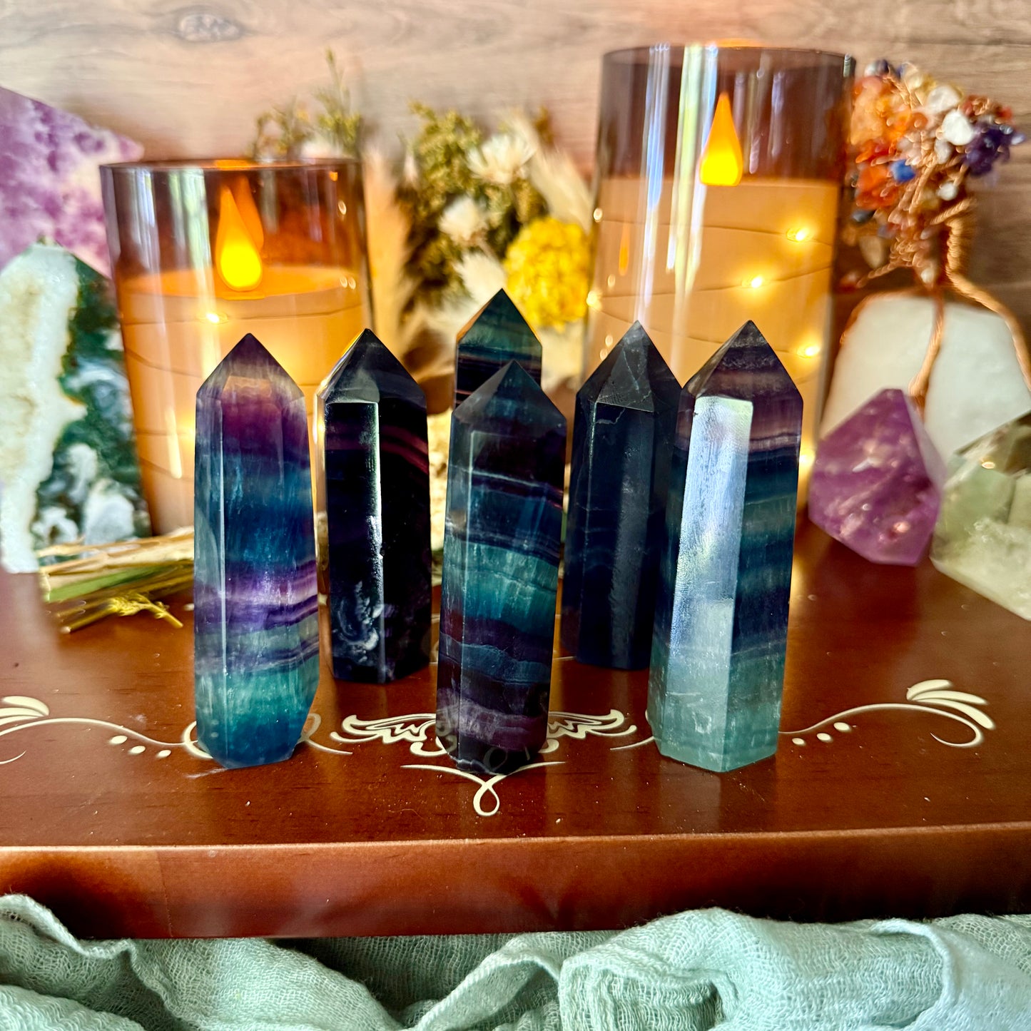 Dark Rainbow Fluorite Tower, Detoxing & Negativity Stone