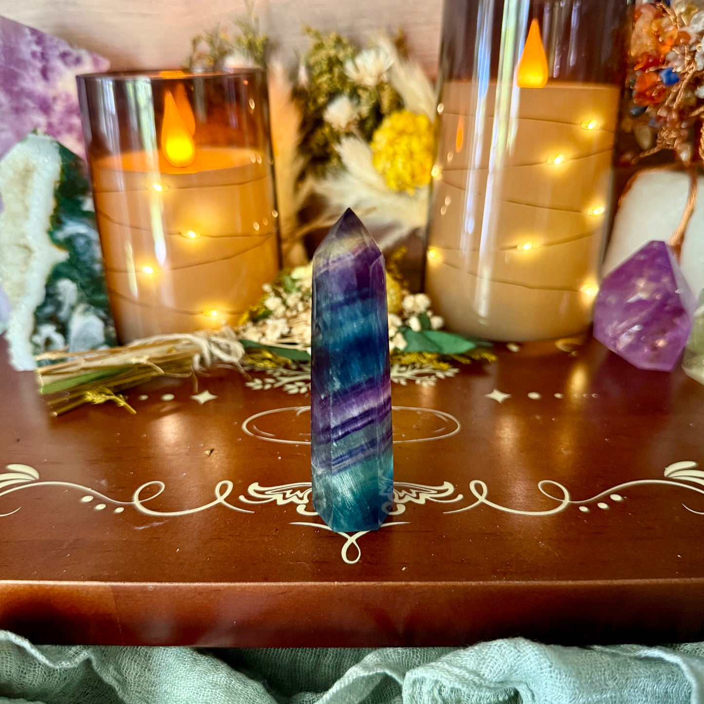 Dark Rainbow Fluorite Tower, Detoxing & Negativity Stone