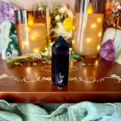 Dark Rainbow Fluorite Tower, Detoxing & Negativity Stone