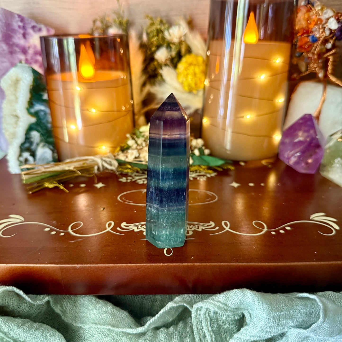 Dark Rainbow Fluorite Tower, Detoxing & Negativity Stone