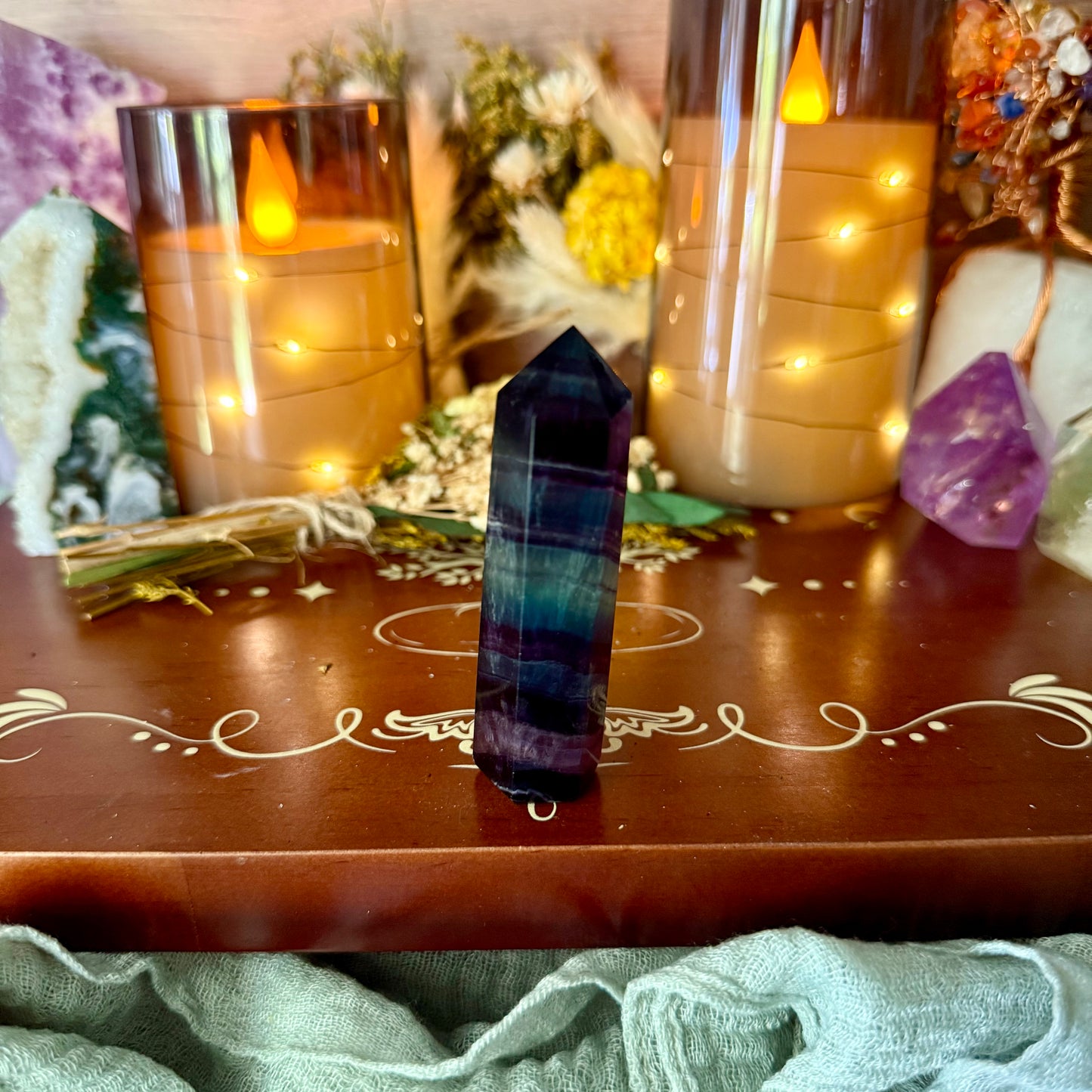 Dark Rainbow Fluorite Tower, Detoxing & Negativity Stone