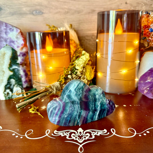 Rainbow Fluorite Carved Cloud, Detoxifying, My Personal Piece!