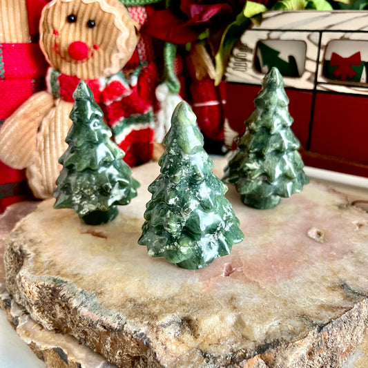 Serpentine Carved Christmas Trees, Healing & Aura Cleansing Stone