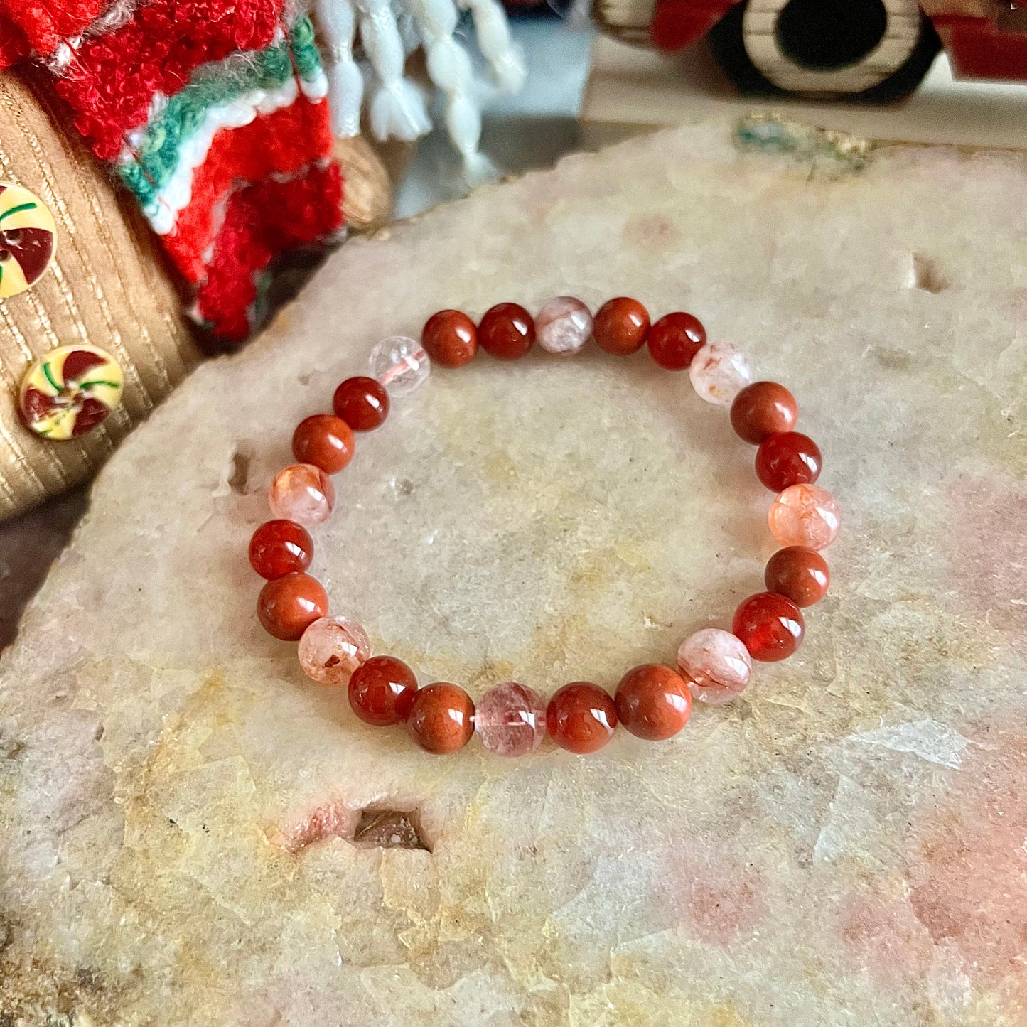 Root Chakra 8mm Bracelet, Carnelian, Fire Quartz & Red Agate