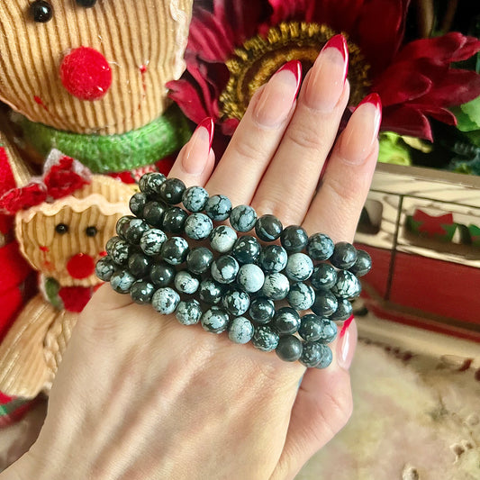 Snowflake Obsidian 8mm Bracelet, Protection & Negativity Stone