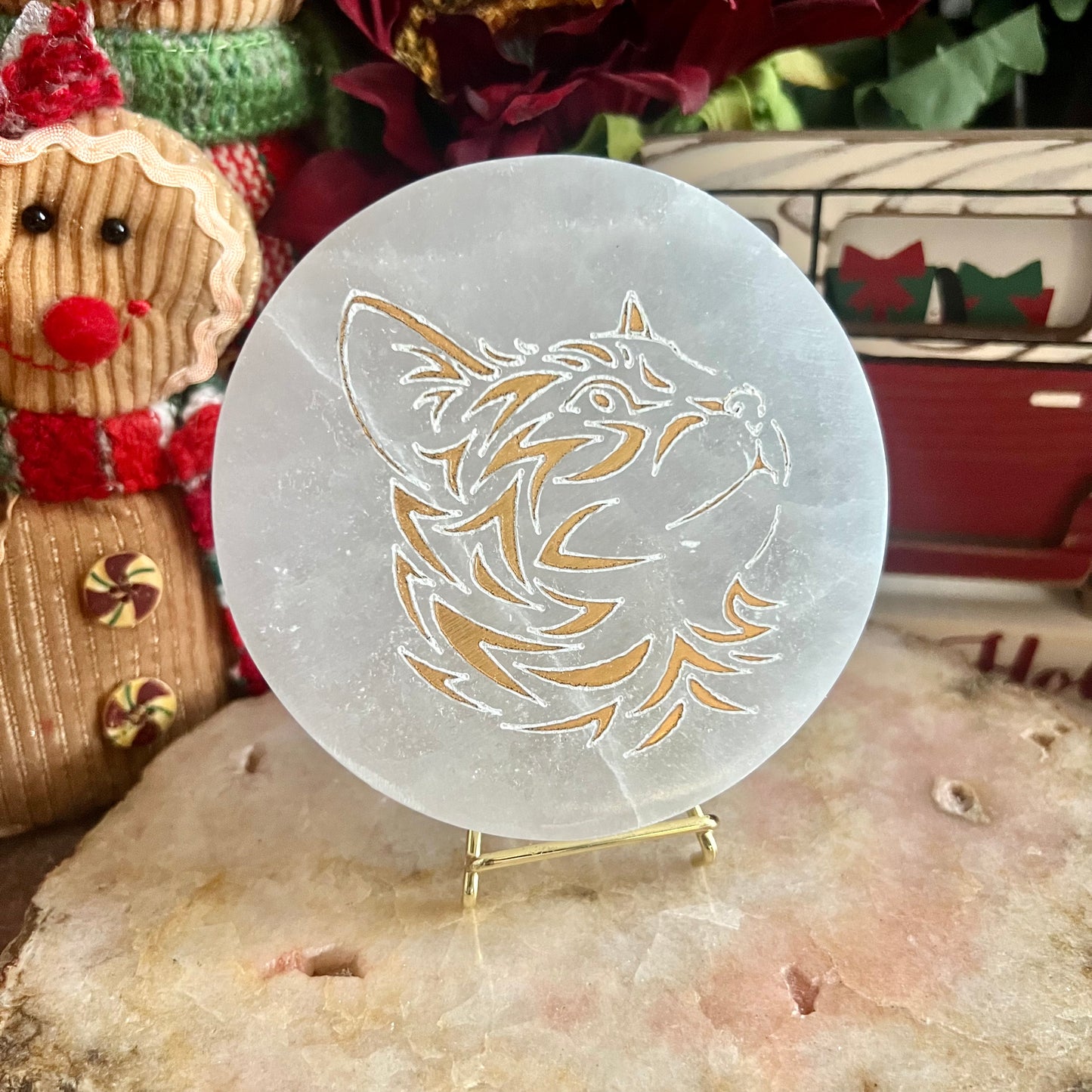 Selenite Orange Kitty Charging Plate, Powerful Cleansing & Healing Stone