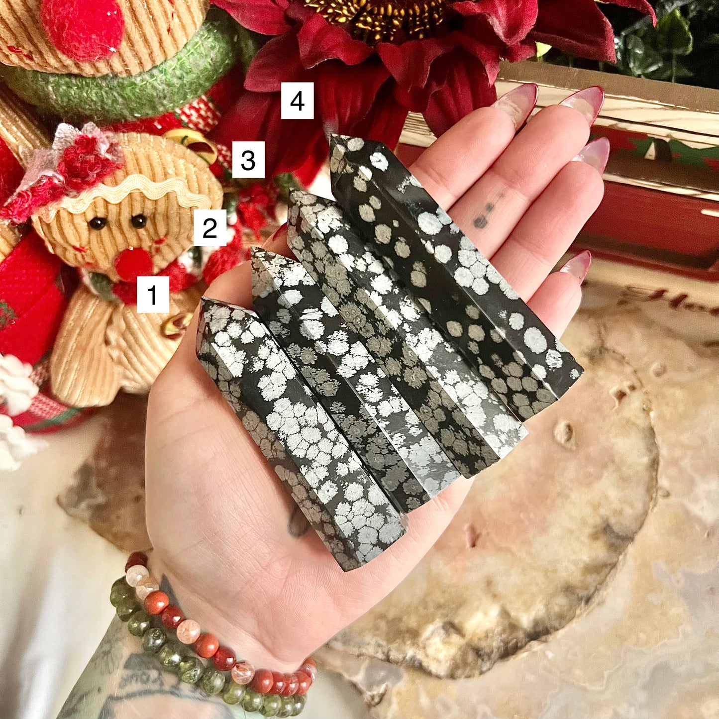 Snowflake Obsidian Tower, Protection & Negativity Stone