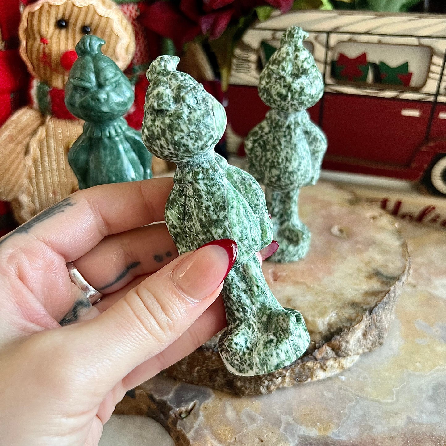 Green Jade Carved Grinch, Good Luck & Prosperity